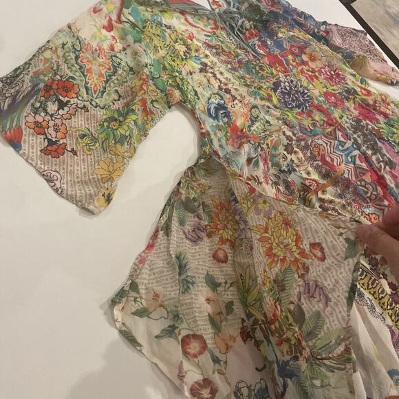 Johnny Was Tunic Short Kimono XL Tie Coverup Rayon Top Shirt Dress Floral Print - Picture 7 of 9